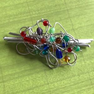 Large Silvertone Multicolor Beaded Brooch/Pin